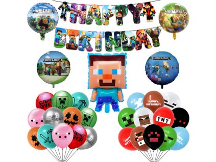 Video World Game Balloons Happy Birthday Banner Ballons Cake Topper Party Decoration Creep Mining Pixel Kid.jpg 640x640