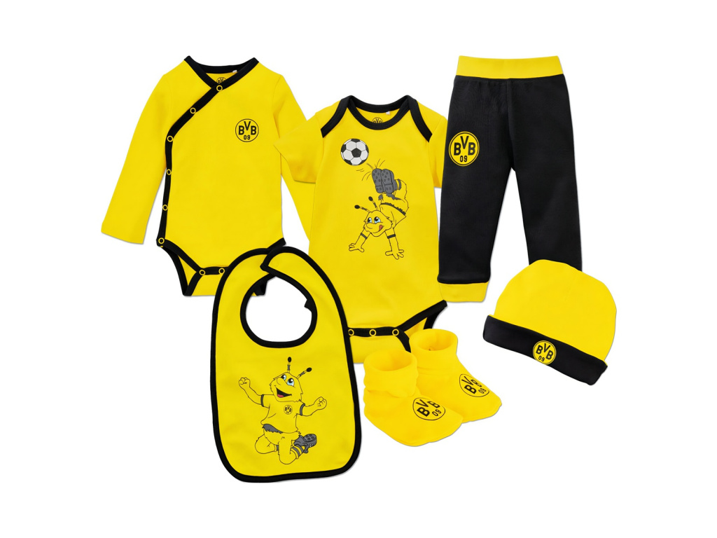 Baby Sada Borussia Dortmund, Body, Bryndák, Čepička, 6ks, Vel. 62/68