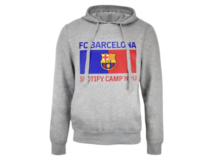 Mikina FC Barcelona, Camp Nou, šedá, kapuce, klokaní kapsa (Velikost XXL)
