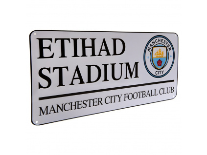 Plechová cedule Manchester City FC, stříbrná, 40x18 cm