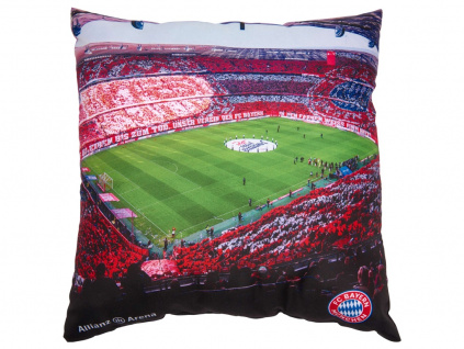 FotbalFans.cz - BM746 - Polštářek FC Bayern Mnichov, design Allianz Aréna, znak klubu, 40x40cm
