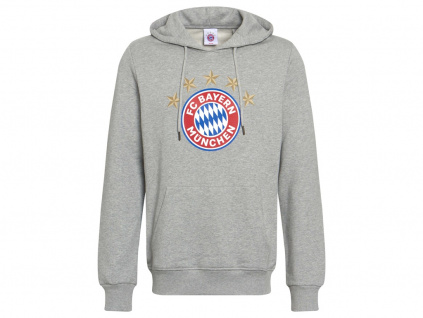 FotbalFans.cz - BM767-XXL - Mikina FC Bayern Mnichov s kapucí, šedá, 100% bavlna