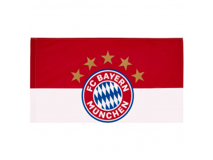 Vlajka FC Bayern Mnichov, Znak a 5 hvězd, Červeno-bílá, 90x60cm