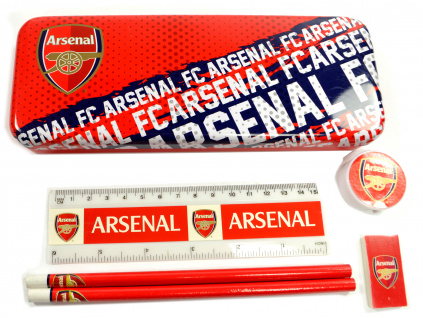 Školní sada Arsenal FC, pravítko, guma, ořezávátko, tužky, krabička
