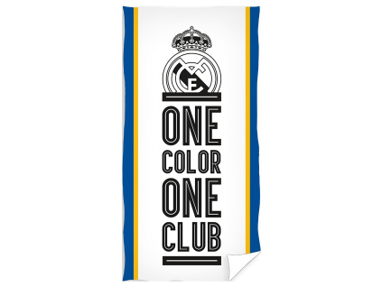 Osuška Real Madrid FC, bílá, černé motto, bavlna, 70x140 cm