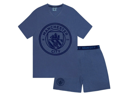 Pánské pyžamo Manchester City FC, modro-šedé, krátký rukáv