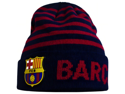 Dětská zimní čepice FC Barcelona, beanie, pruhovaná