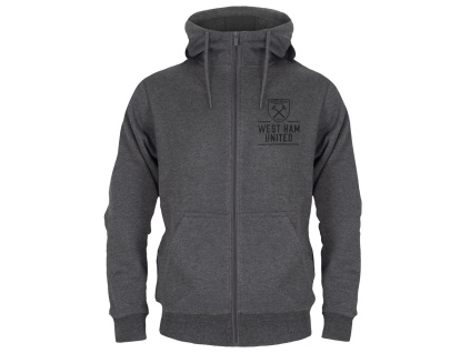 Mikina West Ham United FC, šedá, kapuce, zip (Velikost 3XL)