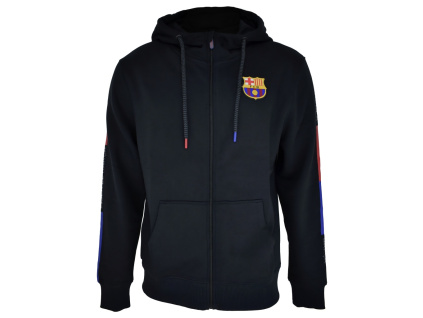 Dětská mikina FC Barcelona, černá, zip, kapuce, kapsy (Velikost 13-14 r)