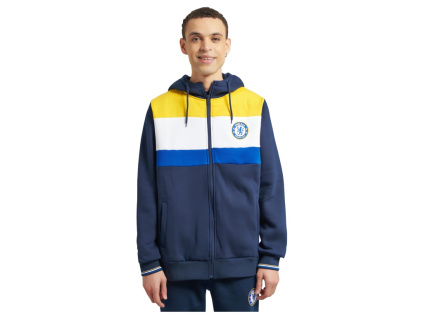 Mikina Chelsea, tmavě modrá, barevný pruh, zip, kapuce (Velikost XXL)