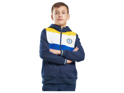 Dětská mikina Chelsea, tmavě modrá-bílá, zip, kapuce, kapsy (Velikost 13-14 r)