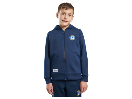 Dětská mikina Chelsea FC, tmavě modrá, zip, kapuce, kapsy (Velikost 13-14 r)