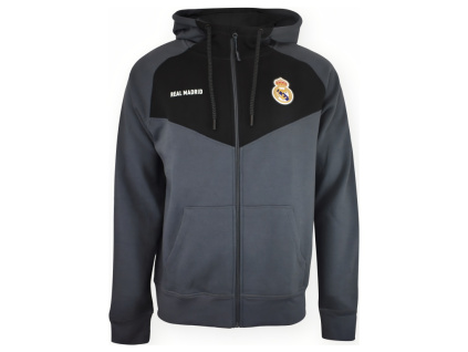 Mikina Real Madrid, tmavě šedá/černá, zip, kapuce, kapsy (Velikost XXL)