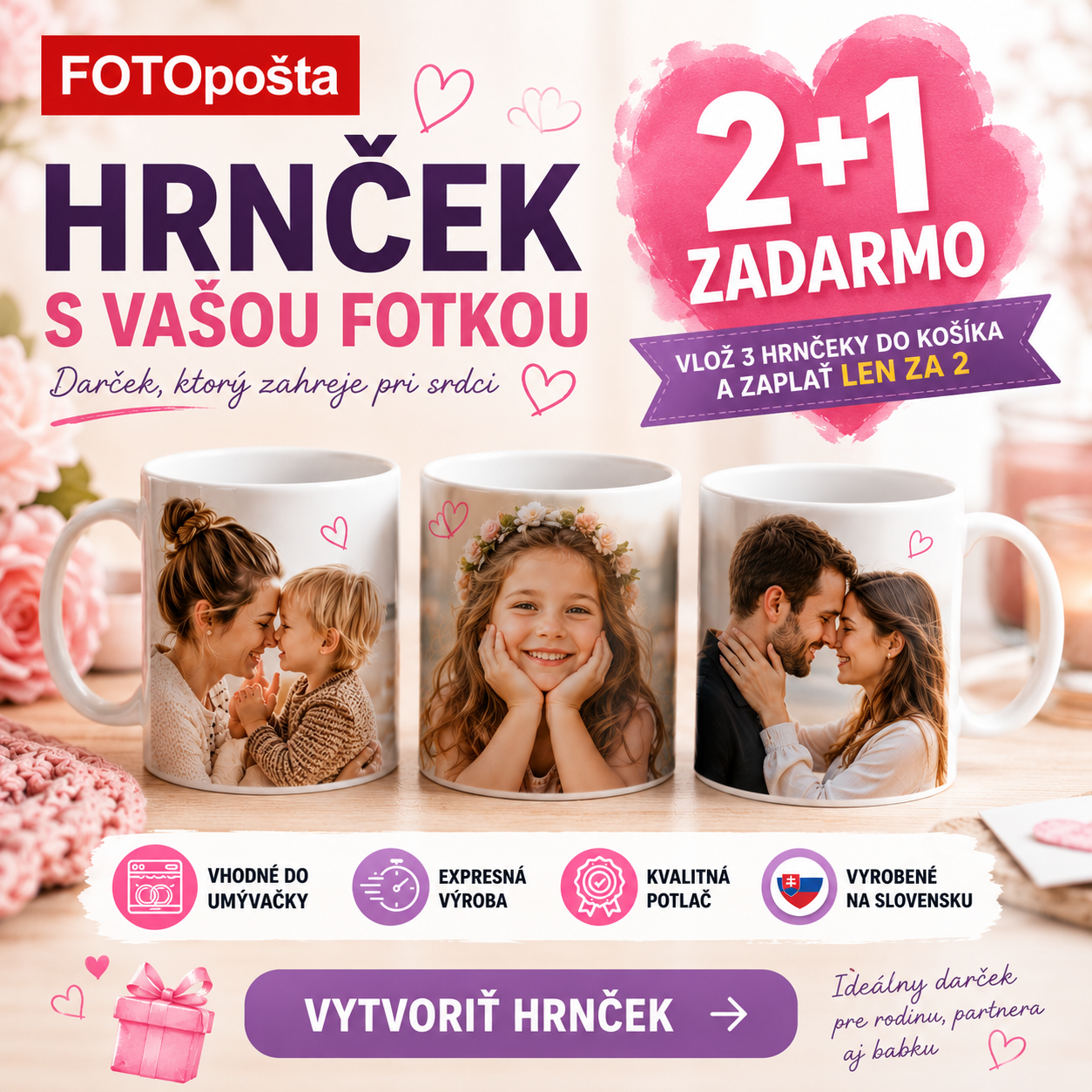 Hrnček s vlastnou fotkou v akcii 2+1 zadarmo od FOTOpošta