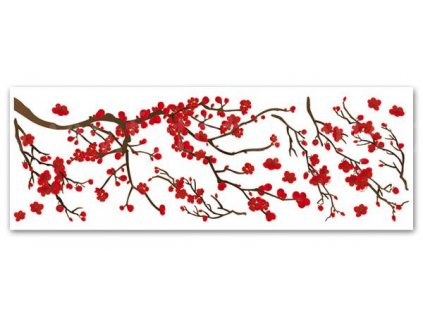 Samolepicí dekorace stěn a nábytku - Větev s červenými květy, 35x100cm