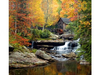 Foto závěs  Vodní mlýn na podzim, 280x245cm