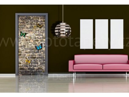Jednodílná vliesová fototapeta Zeď s motýli FTN v 2905, rozměr 90x202cm