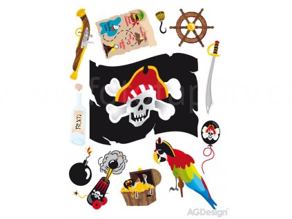 Dekorace K0821 - samolepka pro děti Pirátská vlajka, papoušek, poklad, 65 x 85 cm