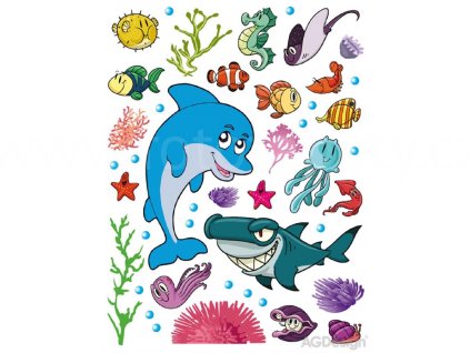 Dekorace K 0822 - samolepka pro děti Delfín a žralok, 65 x 85 cm