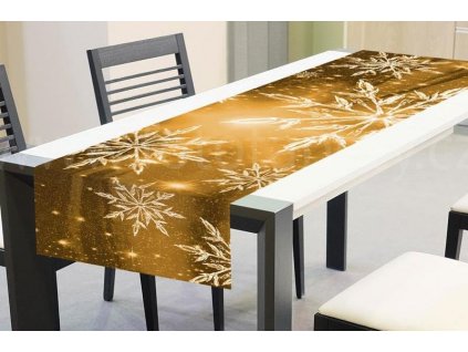 Vánoční běhoun na stůl - Zlaté sněhové vločky, 40x140cm, TS V01