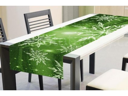 Vánoční běhoun na stůl - Zelené sněhové vločky, 40x140cm, TS V02
