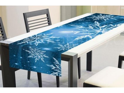 Vánoční běhoun na stůl - Modré sněhové vločky, 40x140cm, TS V04, skladem poslední 1 ks
