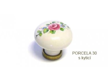 kovový knopek PORCELA 30 béžová s kyticí