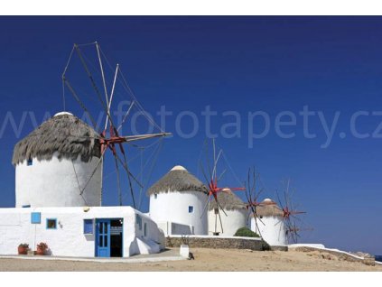 Pětidílná vliesová fototapeta Větrné mlýny v Řecku, rozměr 375x250cm, MS-5-0208