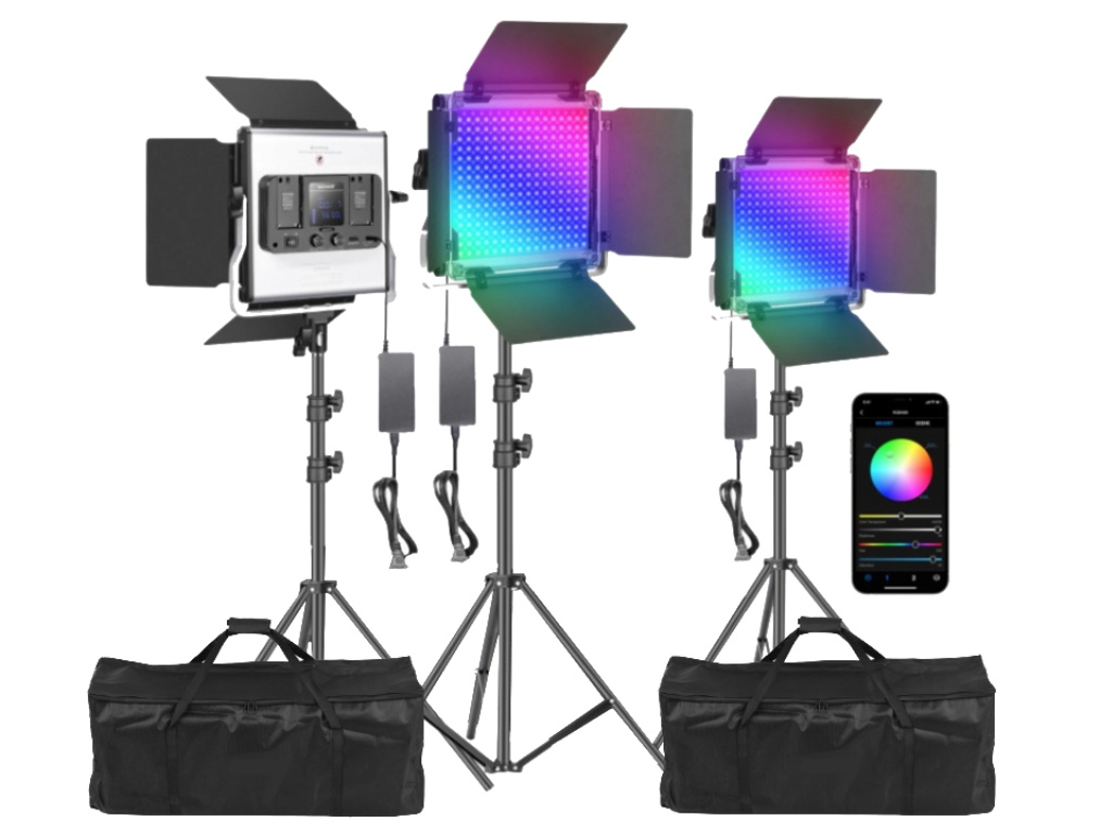Neewer Set 3x LED RGB Světlo Panel + 3x Stativ 200 cm
