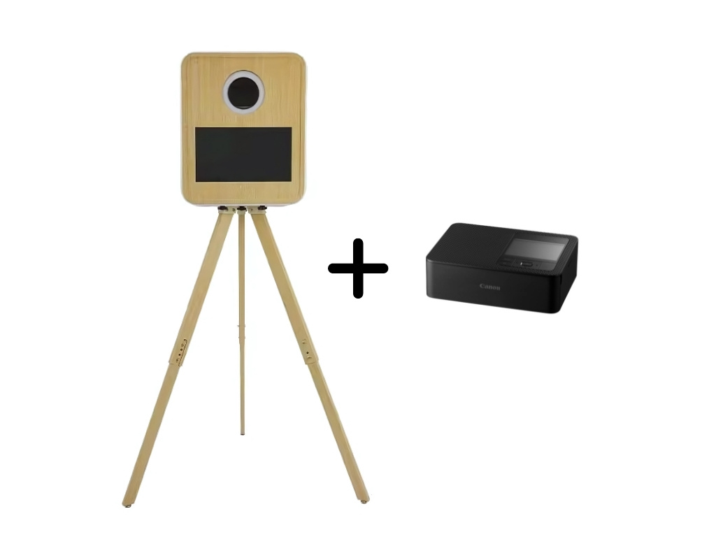 Samoobslužná Digitální Vintage Retro Dřevěná Fotobudka s Otvorom na Fotografie a Výkonným PC AI Fotokoutek KoutekSelfie Photo Booth + Wifi Tiskárna