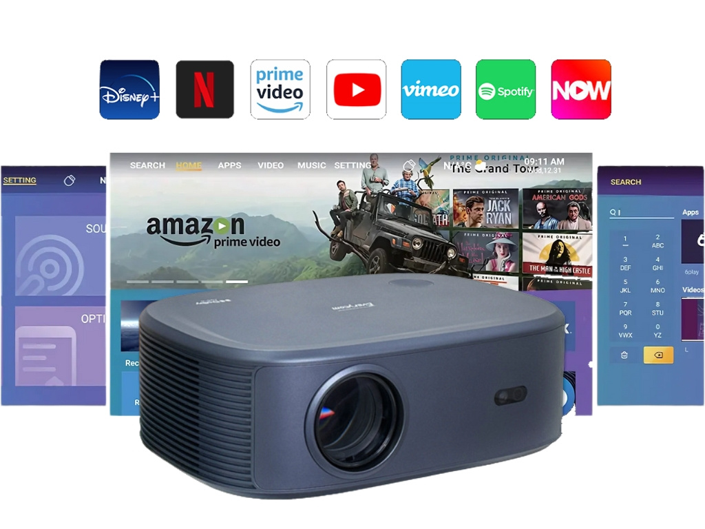 Smart Samoostriaci Projektor Domáce Kino Mobilné Full HD Premietanie Android 12 Podpora Dolby Audio Reproduktor