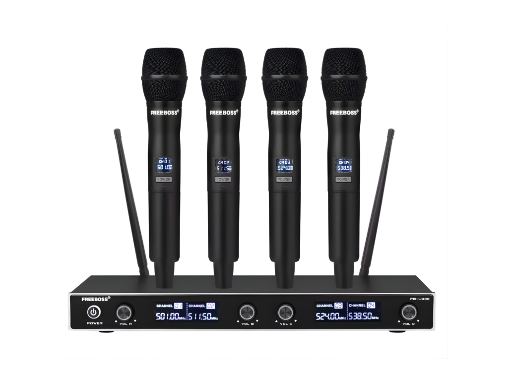 Profesionální Mikrofonní Set 4kanálový Bezdrátový Mikrofon Podcast Event Přednášky Stage, 60m