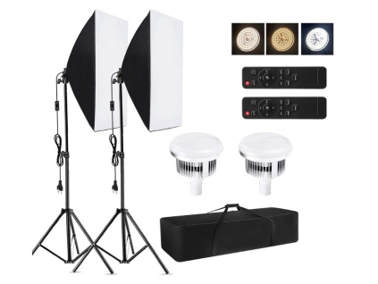 Foto Lampa Studio 2x LED Softbox Světlo + 2x Stativ + 2x Dálkový Ovladač (9000lm)