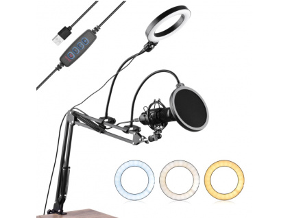 Set Mikrofon k PC Condenser Streamer + Kruhové světlo
