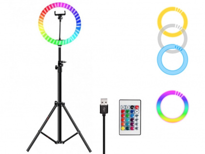 26 cm Průměr 10" RGB Kruhové Foto Světlo + Stativ 170 cm + Ovladač (1000 LUX/0,5 m)