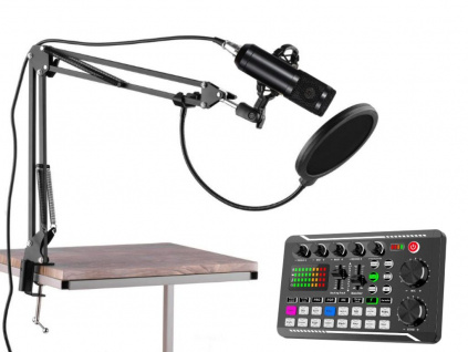 Súprava Kondenzátorový Mikrofón s Flexibilným Držiakom + Zvuková karta