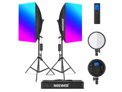 Foto Lampa Studio 2x RGB Softbox Světlo + 2x Stativ + 2x LED Žárovka, (10000 lm)