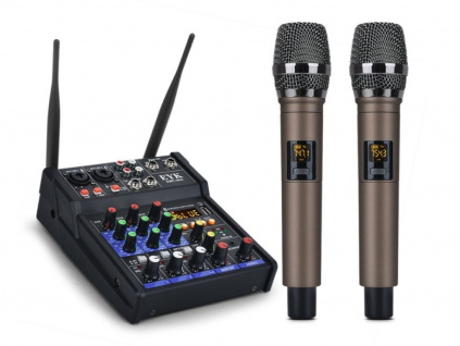 EYK 2x Bezdrátový Mikrofon + Mixážní Pult Zvuková Karta Bluetooth Audio Mixer DJ Konzole Podcast Karaoke