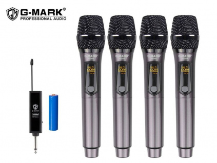 G-MARK Set 4x UHF Digitální Ruční 4kanálový Bezdrátový Mikrofon