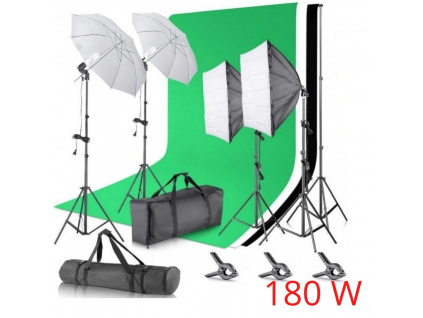 Sada Fotostudio 2x Softbox 2x Deštník Pozadí Stativy Plátno Komplet Foto Video Sada Studio