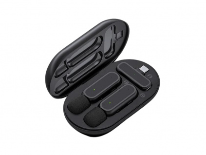 Mobilní Bezdrátový Klopový Mikrofon s Maxi Nabíjecím Boxem Aktivní Redukce Okolního Hluku iPhone i Android Kompatibilní (Varianta Žádná)