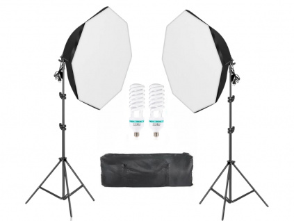 Foto Lampa Studio 2x Oktagon Softbox Světlo + 2x Stativ + 2x Žárovky, Octagon 270W