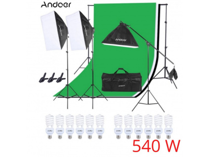 Sada Výkonné Fotostudio 3x Softbox (540W!) Pozadí Stativy Plátno Komplet Foto Video Sada Studio