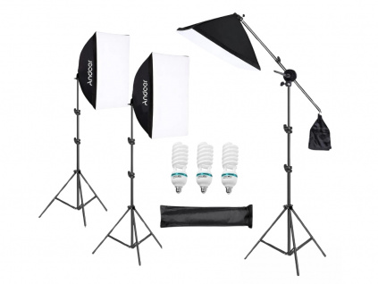 Výkonné Fotostudio 3x Softbox Jeřábový Set Světlo Stativ Spirál Žárovky 405W