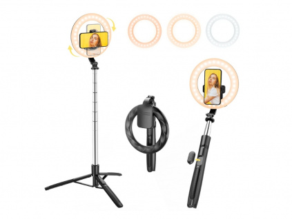 Ring Light Selfie Tyč Tripod 3v1 Monopod Kruhové Světlo 160cm Smartphone + Dálk. Ovládání