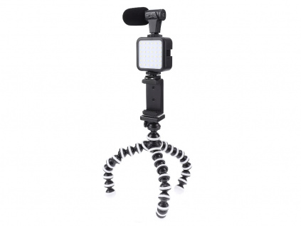 Multifunkčný Vlog Set Držiak na Telefón, Mikrofón, Mini LED Svetlo, Chobotnica Tripod, Smartphone Kit Live Stream