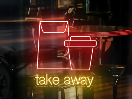 Neónový Nápis Neon LED Take Away S Sebou Bistro Kaviareň (Výrábame aj na Mieru)