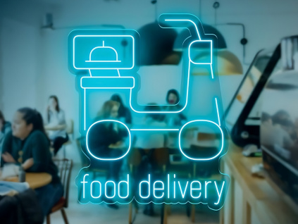 Neonový Nápis Neon LED Dovážka Objednání Jídla Food Delivery (Vyrábíme i na Míru)