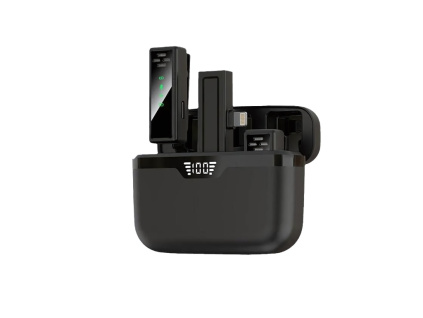 Mobilní Bezdrátový Klopový Mikrofonový Set s Nabíjecím Boxem Long Life Baterie a Potlačením Hluku (Varianta 2x mikrofon + přijímač USB-C)