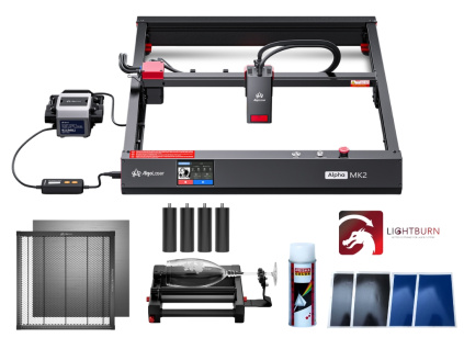 Profesionálna Sada All Inclusive Pre Gravirovanie Kompletný Set Gravírovací Stroj CNC AlgoLaser Alpha MK2 20W s Príslušenstvom pre Gravirovanie Skla a Vyrezávanie